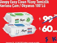 SLEEPY EASY CLEAN YÜZEY TEMİZLİK HAVLUSU 100'LÜ fiyat ve kampanya bilgisi